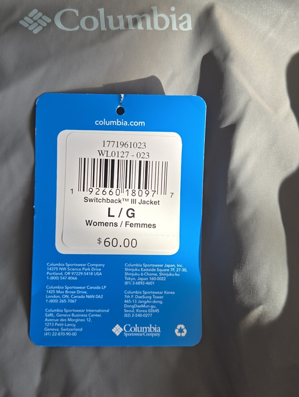 columbia grey waterproof jacket | size large | stowable hood nwt rain shell - Picture 5 of 12